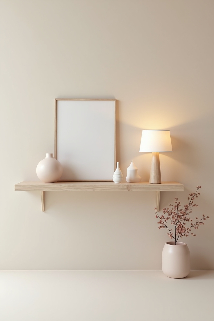 pastel monochrome shelf vignette home decor