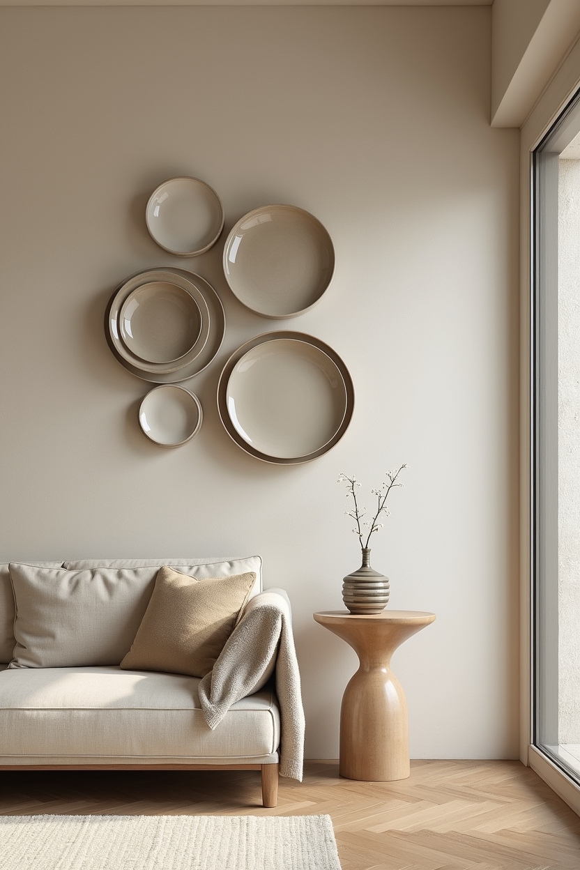 monochrome gallery of vintage botanical plates on plaster wall home decor
