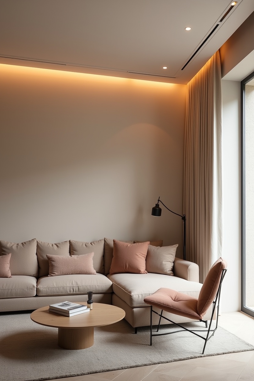 hidden color-tunable LED cove behind fluted plaster cornice home decor