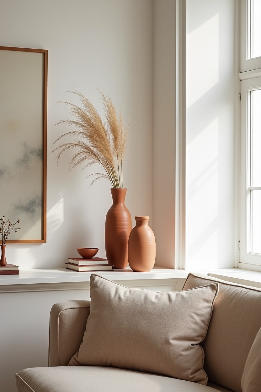 glazed ribbed terracotta vase trio home decor