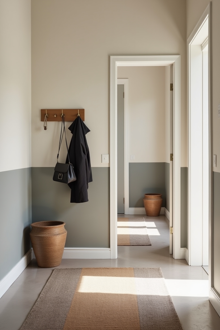 designer small entryway runner ideas — painted_half_wall featuring two_tone_lengthwise_runner