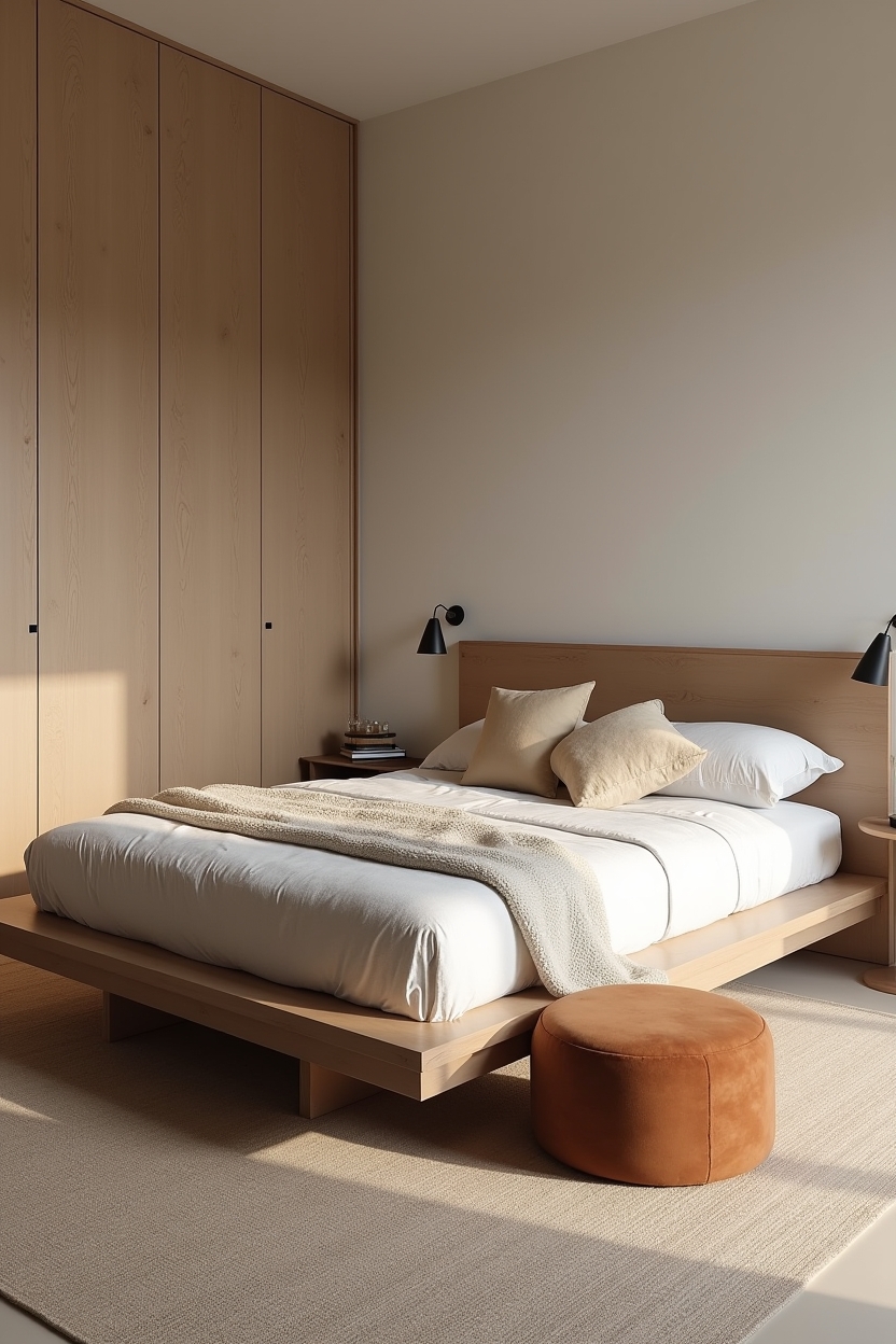 smoked oak low-profile platform bed home decor