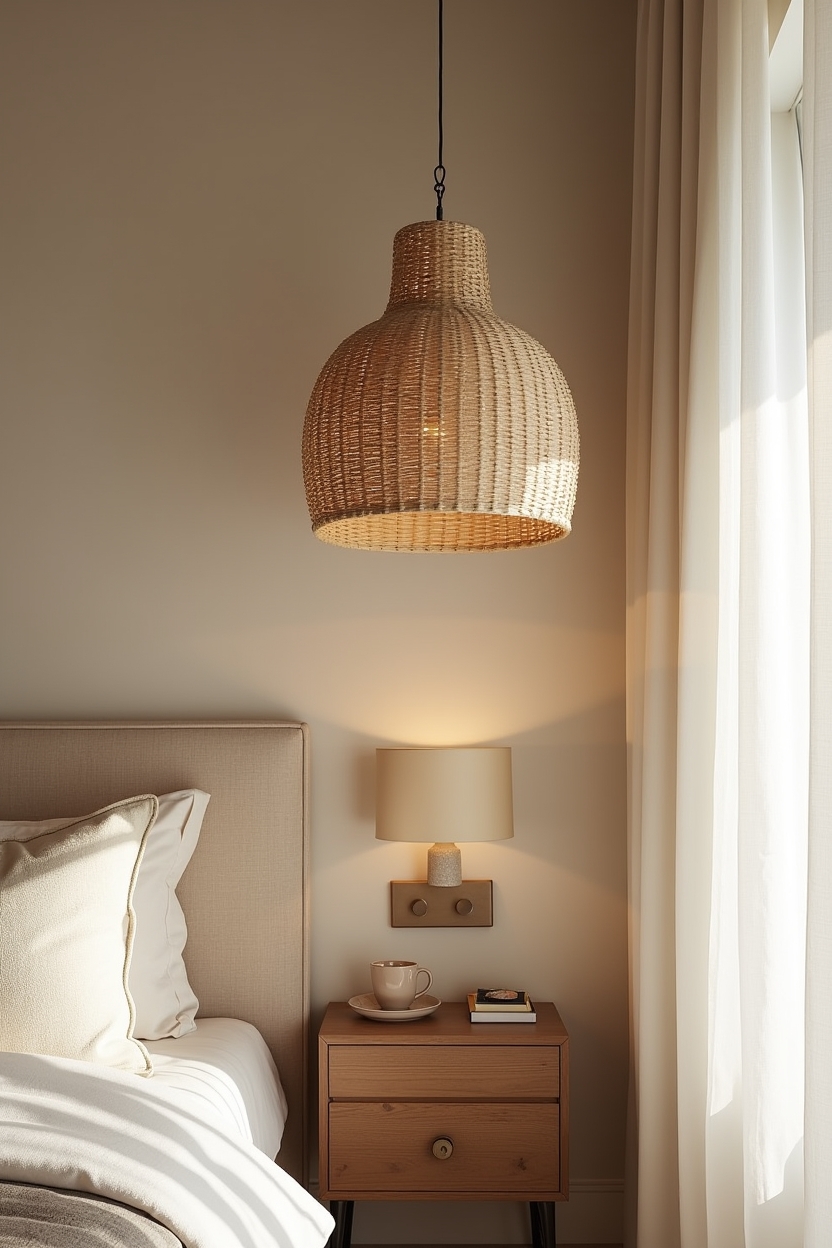 oversized woven rattan pendant with linen-lined diffuser home decor