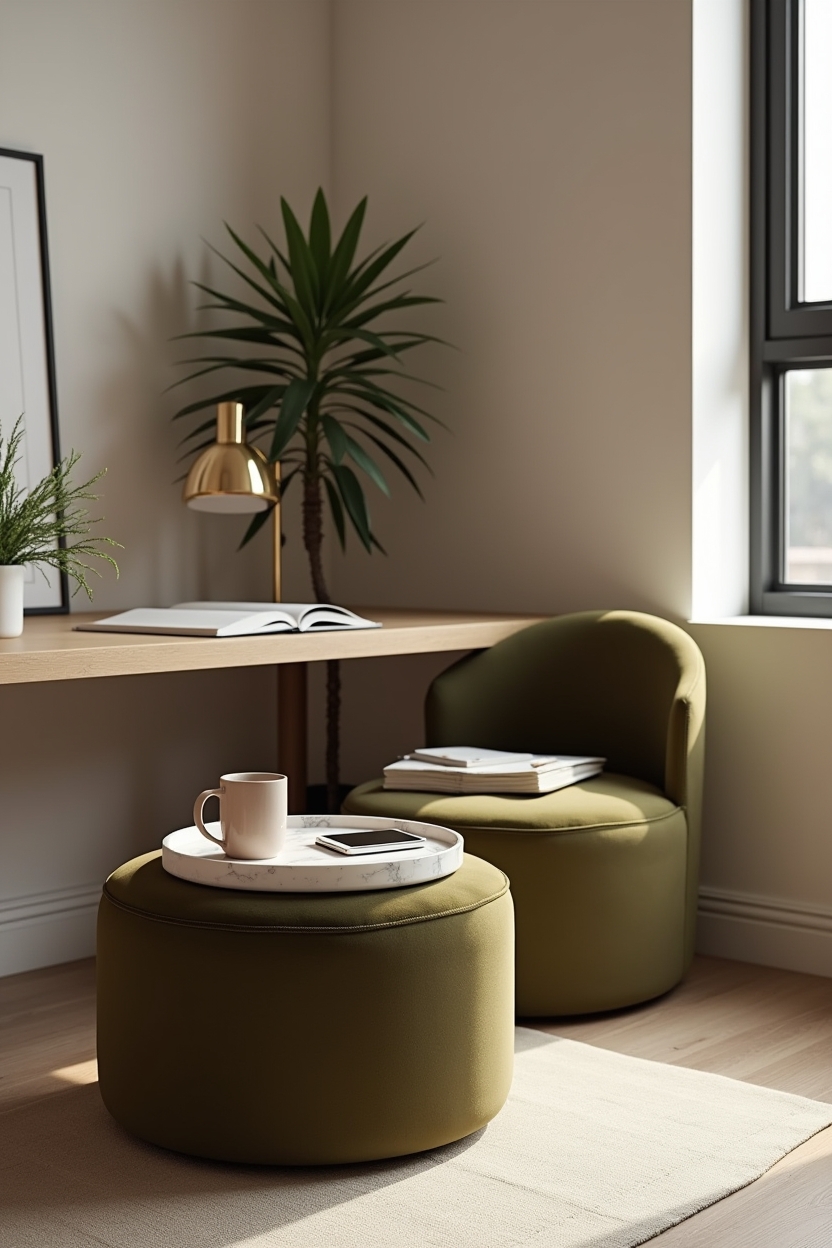 olive green office storage ideas — mini olive storage ottoman with removable lid featuring multipurpose olive storage ottoman