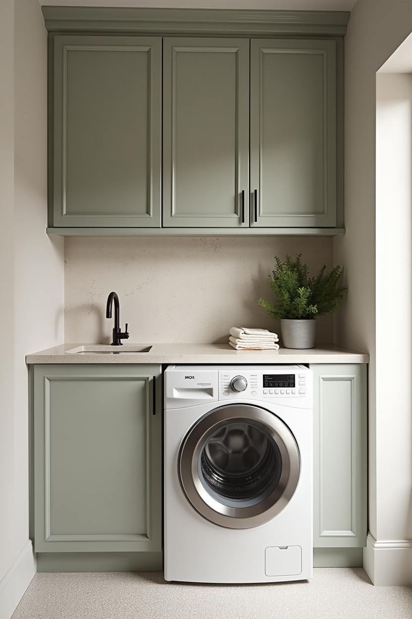 cane modern laundry room decor — washer_with_cane_panel_surround featuring cane_panel_surround
