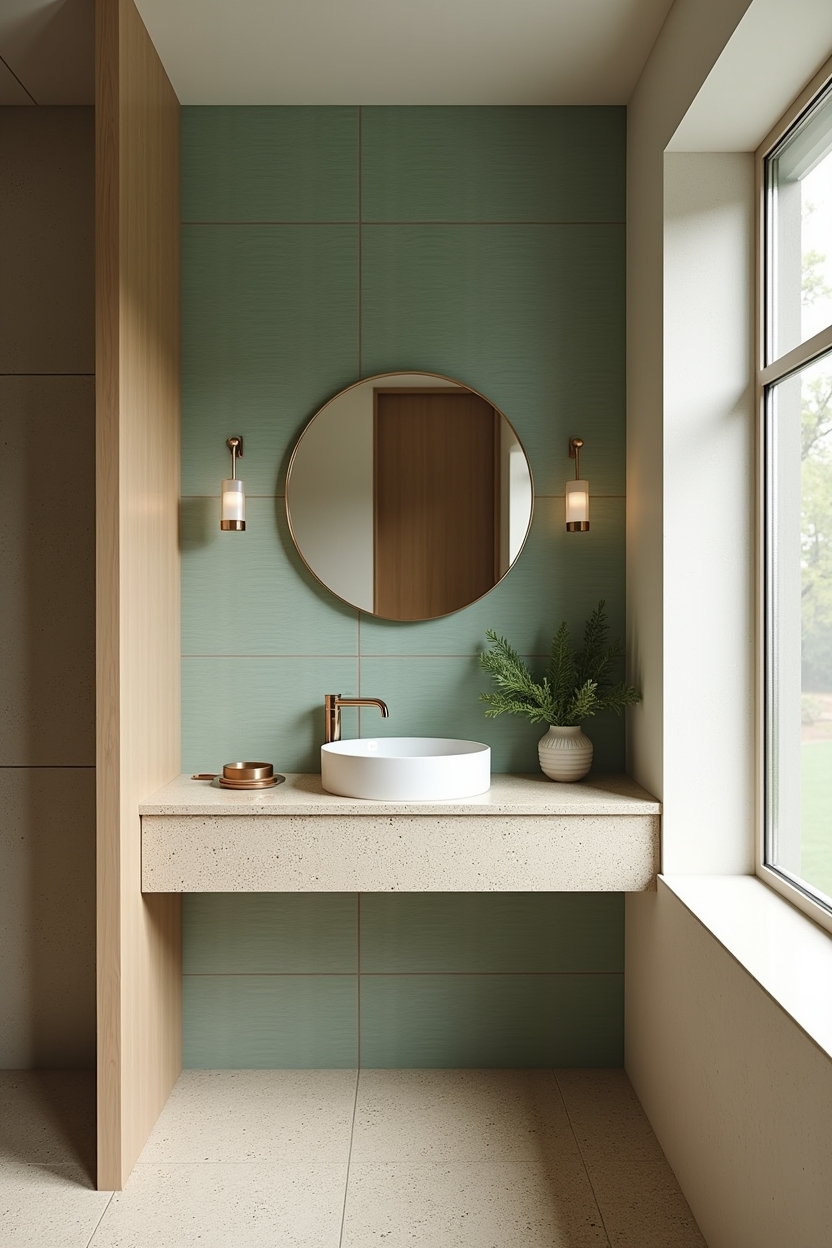 hand-glazed moss-green wave tiles home decor