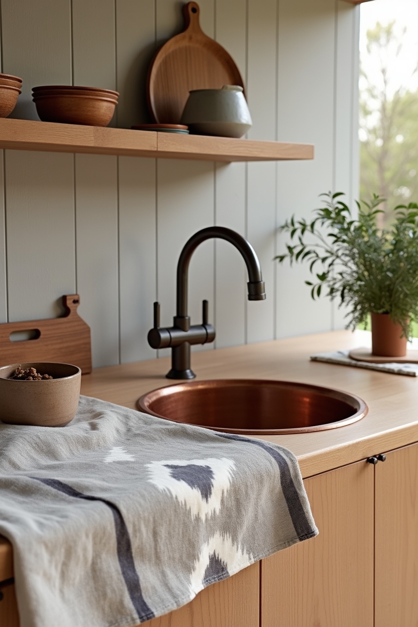 hand-hammered copper prep sink home decor