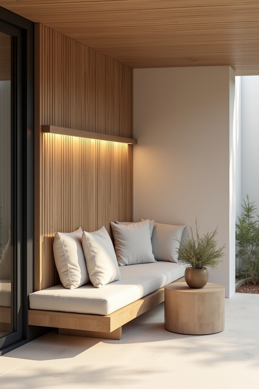 modular bench integrated lights with slatted oak diffusers home decor