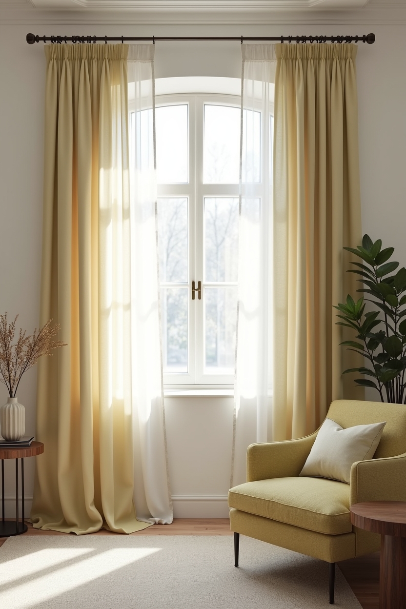 floor-to-ceiling soft chartreuse sheers home decor