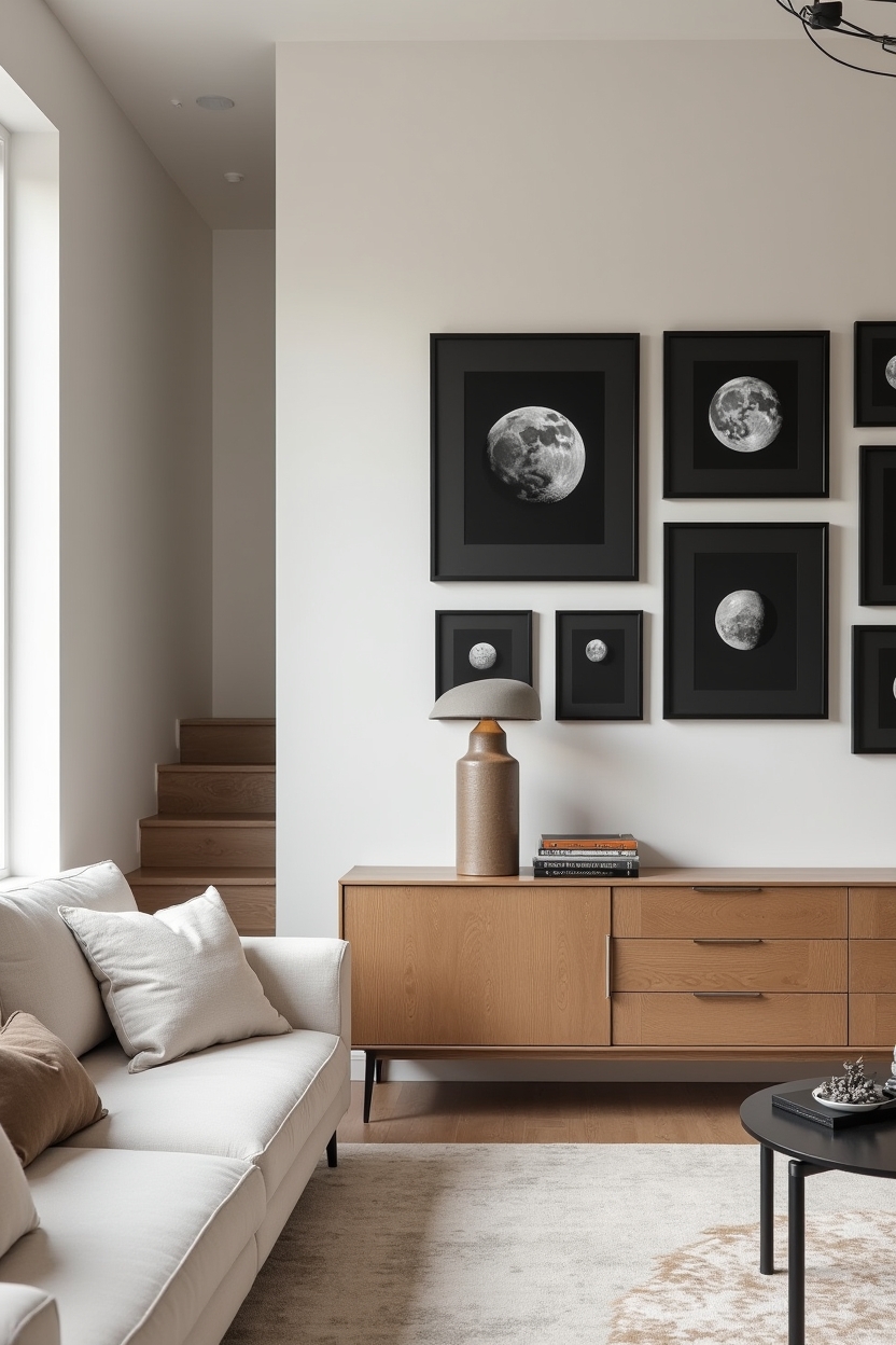 lunar and astrophotography gallery wall in matte black frames home decor