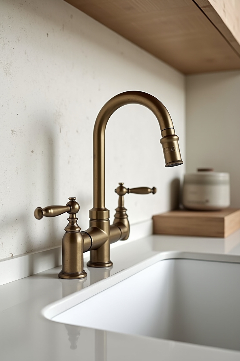 distressed brass bridge faucet with cross handles home decor