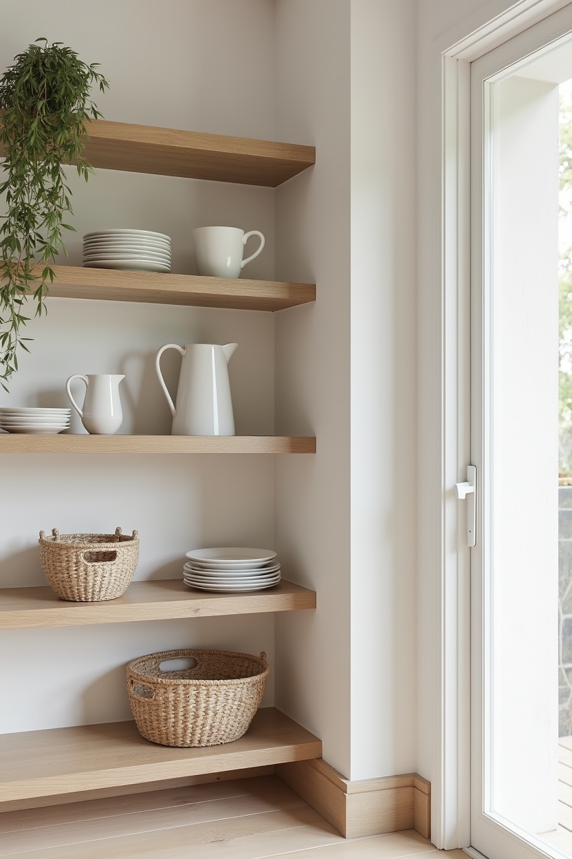weathered teak open shelving home decor