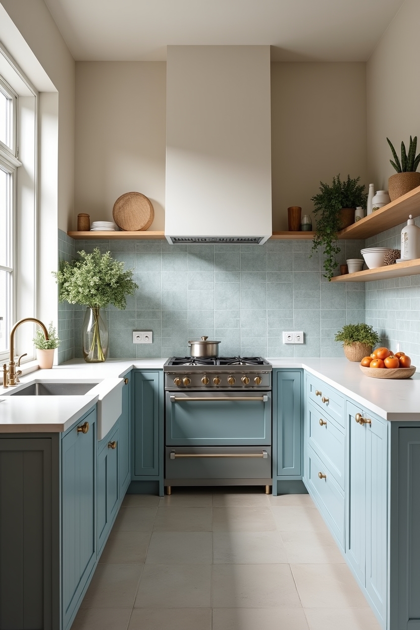 soft-washed marine blue hand-painted tile backsplash home decor