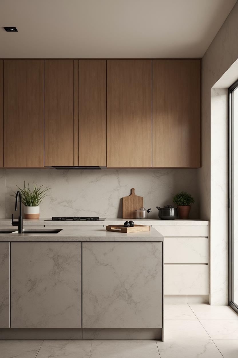 two-tone split countertop with inset shou sugi ban prep strip home decor