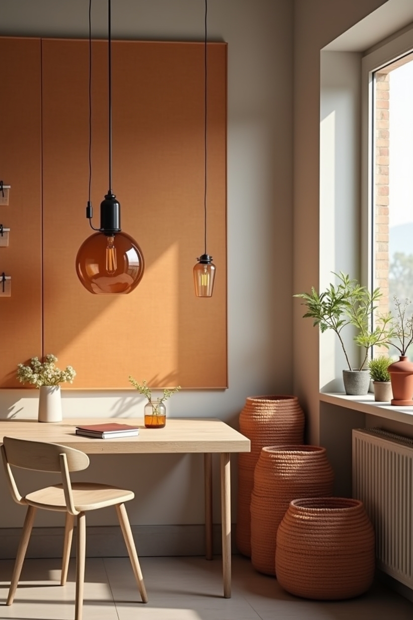 fall warm office background ideas — single amber glass pendant featuring amber glass pendant
