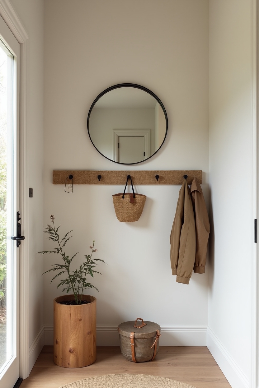matte black peg rail with mixed-material hooks home decor