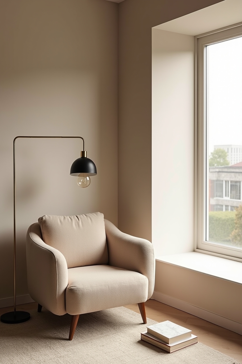 greige office reading corner ideas — bouclé_chair featuring bouclé_lounge_chair