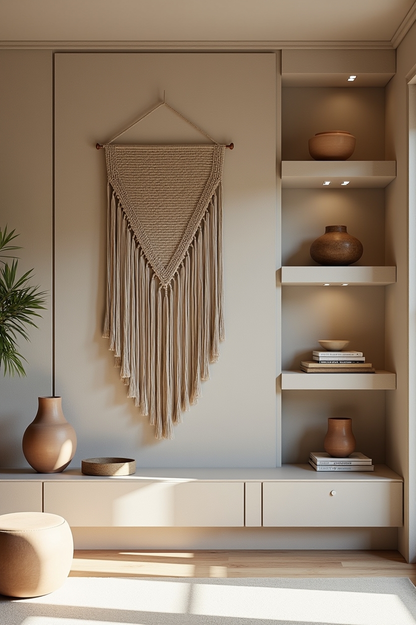 staggered plaster panels and vertical plaster strip ledges home decor