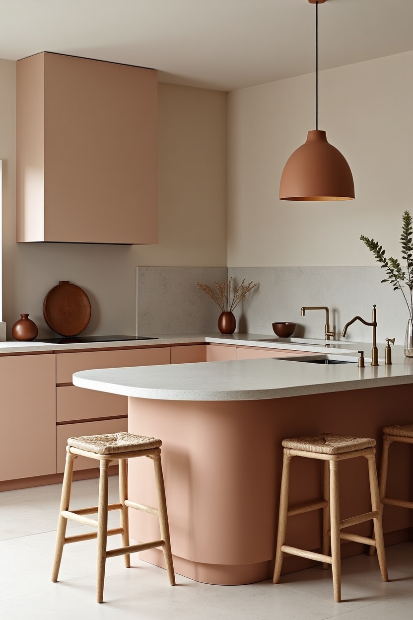 rounded terrazzo peninsula home decor