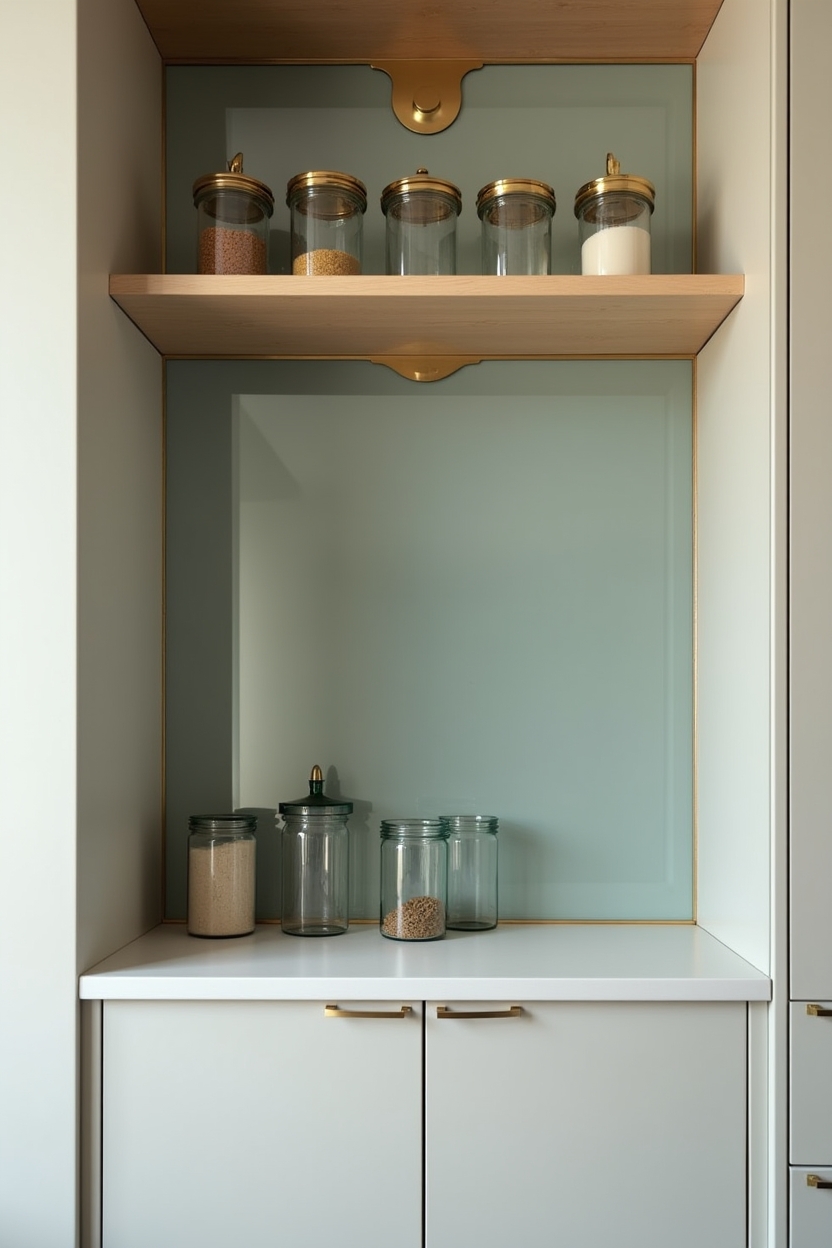 Back-painted glass backsplash in muted sage home decor