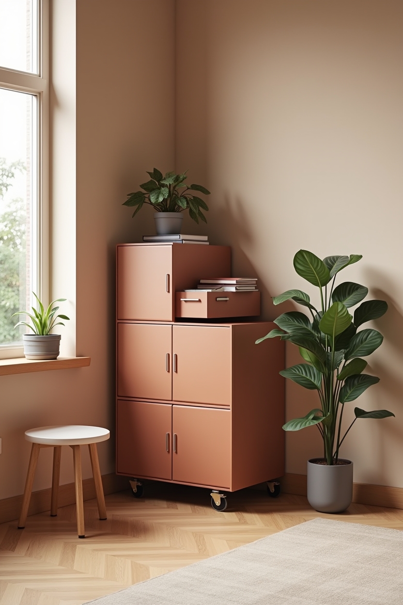 brick office storage ideas — modular interlocking resin tower unit on casters featuring modular interlocking resin brick towers on casters