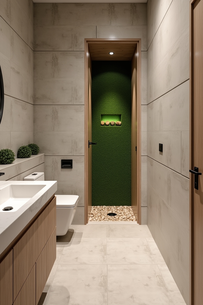 moss-backed recessed shower niche panel home decor