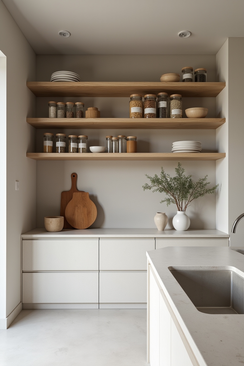 matte honed stone floating shelving home decor