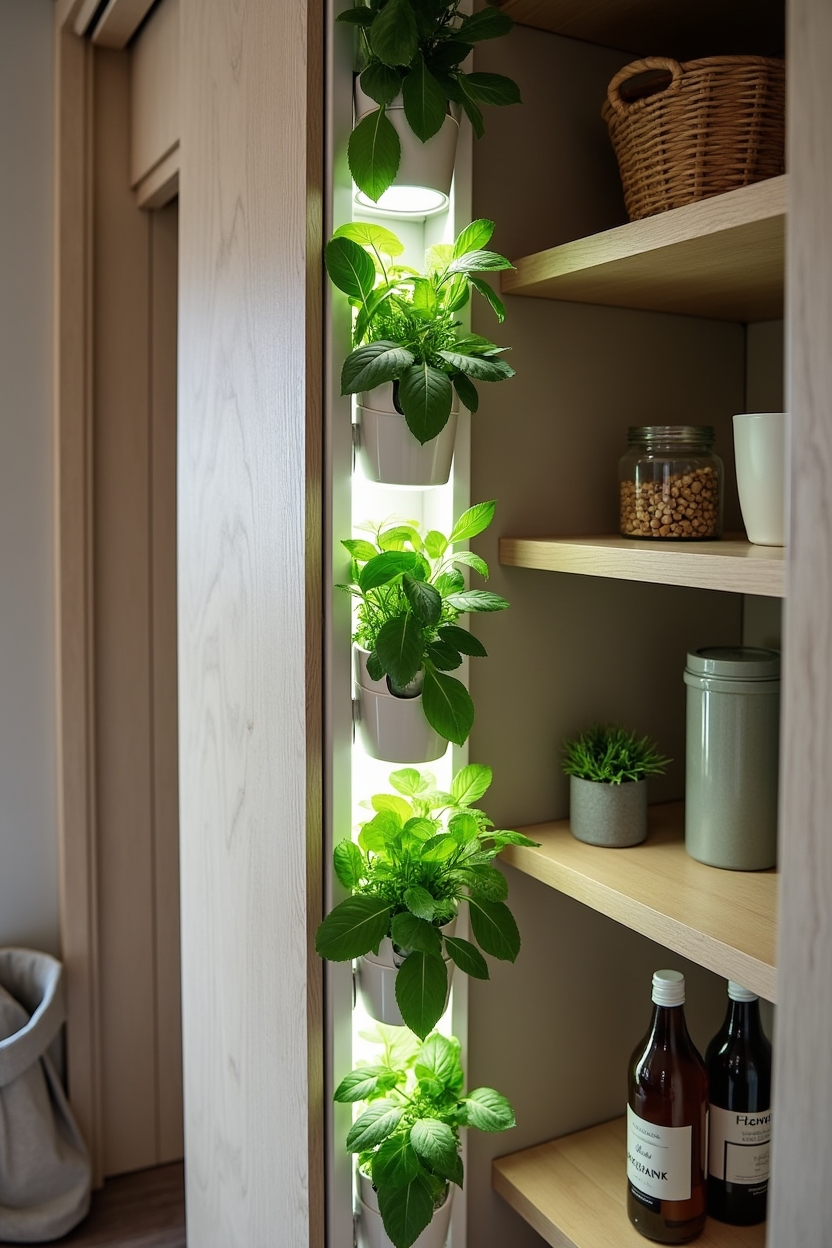 vertical hydroponic herb tower with integrated LEDs home decor