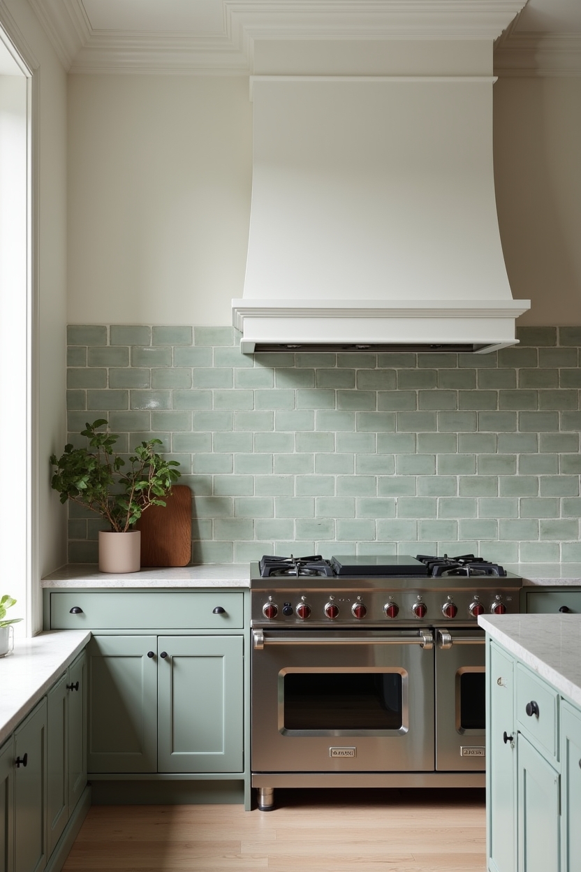 hand-glazed clay subway tile in mossy sage home decor