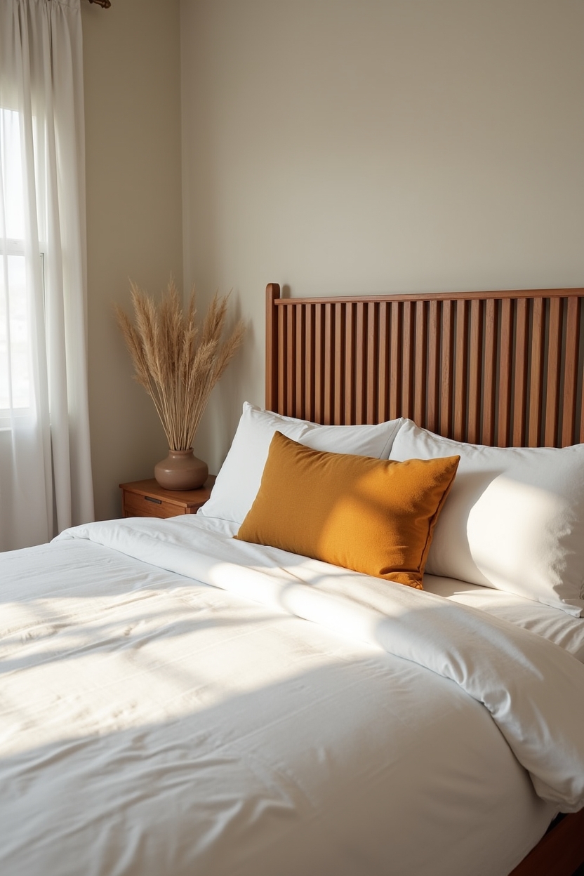 carved teak slatted headboard in matte honey finish home decor