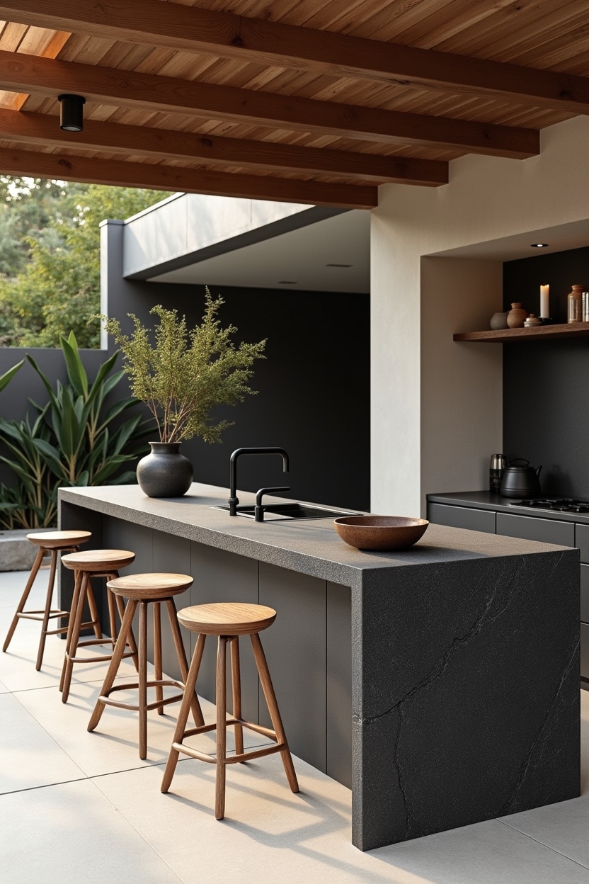 black terrazzo waterfall island home decor