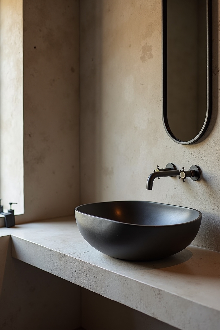 sculptural matte basalt vessel sink home decor