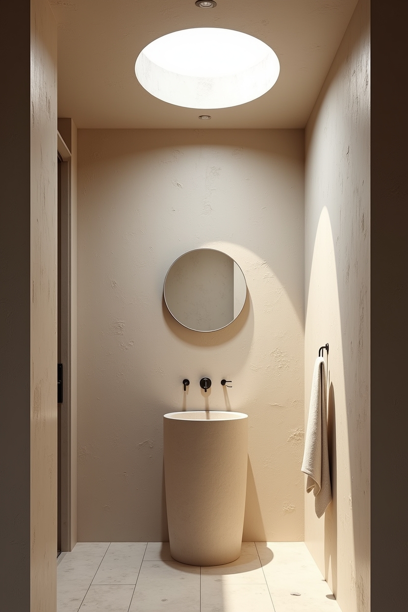 skylit carved stone basin under circular roof opening home decor