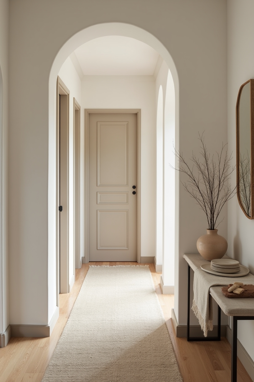 linen luxury entryway decor — layered runner stack featuring layered runners: narrow undyed linen runner over natural sisal