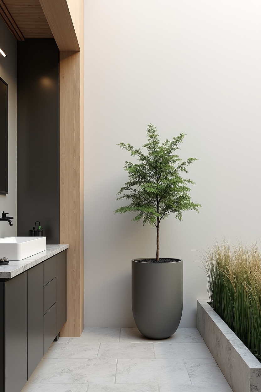 tall ash-gray matte ceramic planter home decor